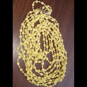 Vintage Yellow Multi Layered Plastic Bead Necklace 23 Inch 1960s Style